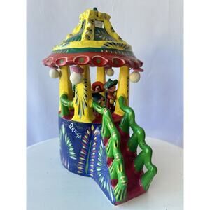 Gerardo Ortega Signed Carousel Vintage Mexican Folk Art Pottery